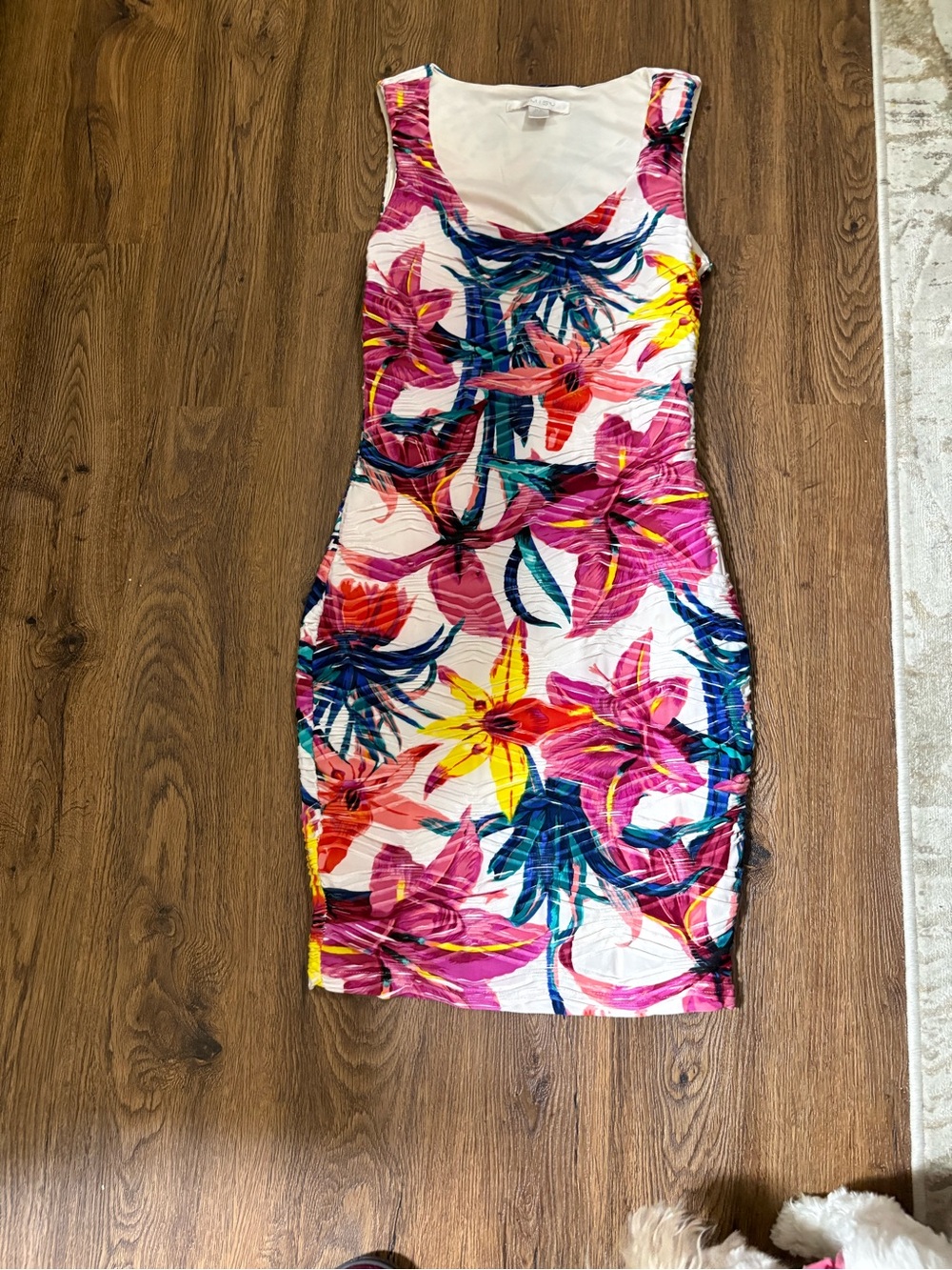 Amisu multi colored Mini Dress with Pink, Yellow & Blue Floral Print.